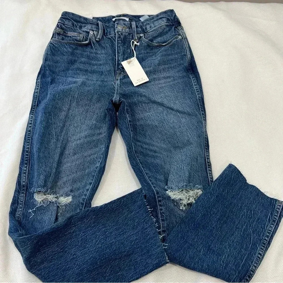 Good American Good curve straight leg jeans high rise ripped size 6/28 - Picture 2 of 14